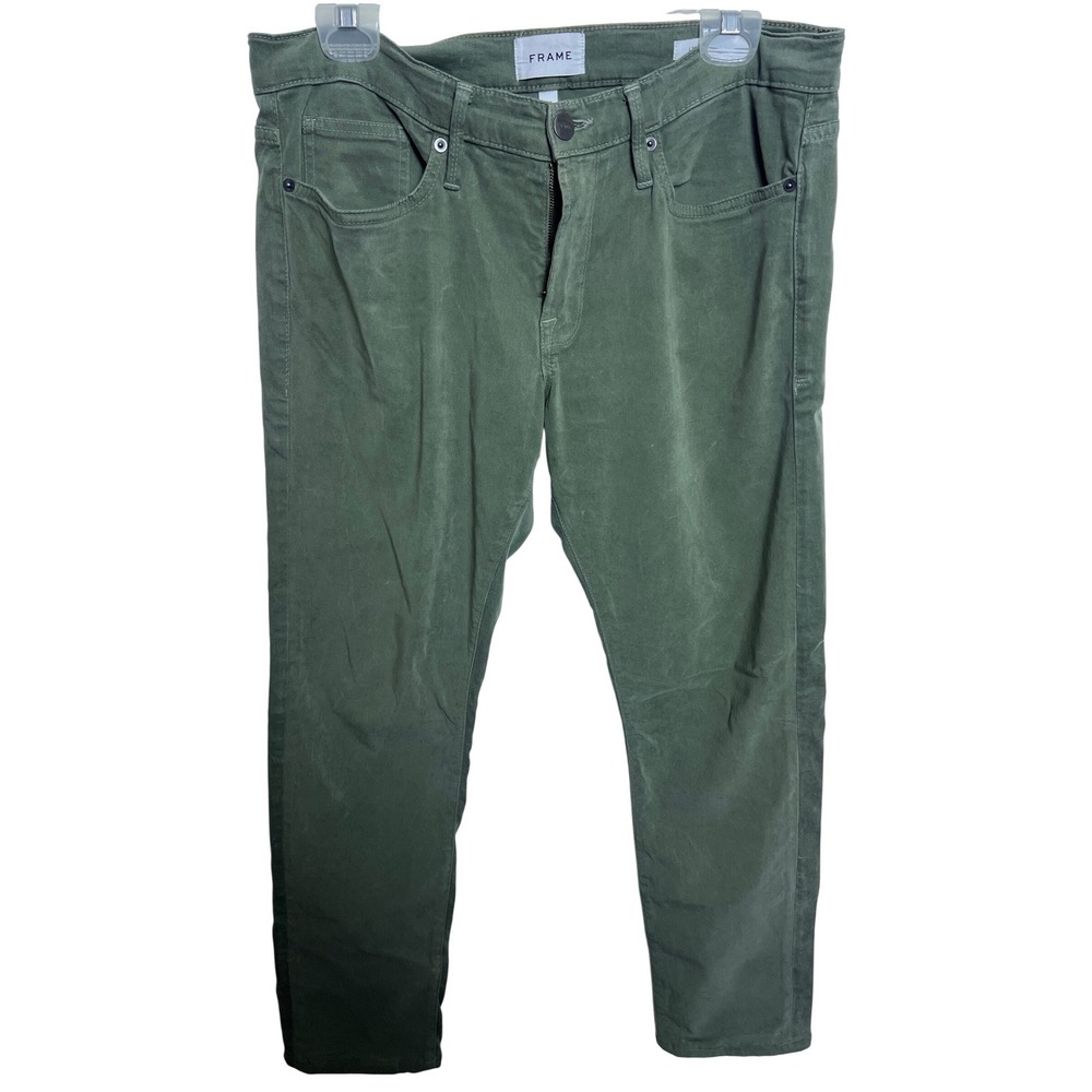 FRAME L'Homme Slim Washed Military‎ Green Jeans 34 Men Pants Earthy Minimalist